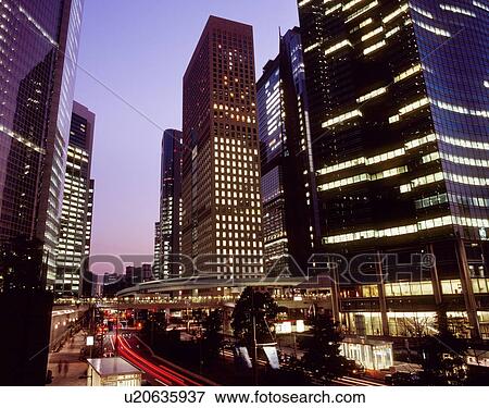 Stock Photo - Night View of Shiodome Shiosite, Minato, Tokyo, Japan. Fotosearch