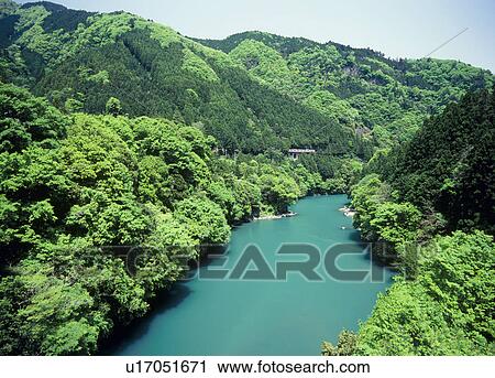 Stock Image - Tama River, Okutama, Tokyo, Japan. Fotosearch