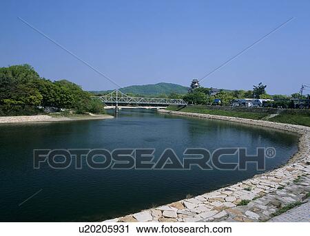 Stock Image - Asahi River, Okayama, Okayama, Japan. Fotosearch