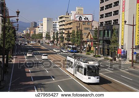 Stock Photo - Kumamoto City Tram, Kumamoto, Kumamoto, Japan. Fotosearch