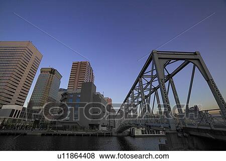 Stock Photo - Tennoz Fureai Bridge, Shinagawa, Tokyo, Japan. Fotosearch