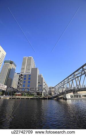 Stock Photo - Tennoz Fureai Bridge, Shinagawa, Tokyo, Japan. Fotosearch