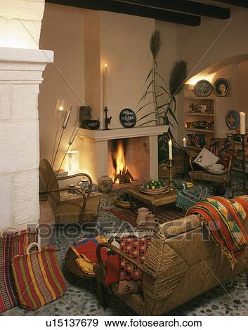 Stock Photo - Fireplace room. Fotosearch