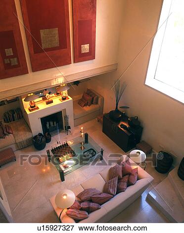 Stock Photo - Livingroom with fireplace. Fotosearch