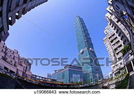 Stock Image - Taiwan, Taipei, Taipei 101, Xinyi Commercial Center. Fotosearch