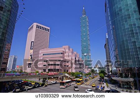 Stock Photo - Taiwan, Taipei, Taipei 101, Xinyi Commercial Center, Taipei World Trade Center. Fotosearch