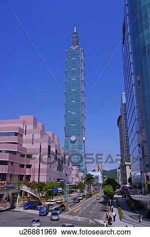 Stock Photo - Taiwan, Taipei, Taipei 101, Xinyi Commercial Center. Fotosearch