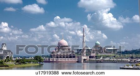 Stock Photo - Malaysia, Putrajaya, Putra Lake, Pink Mosque. Fotosearch