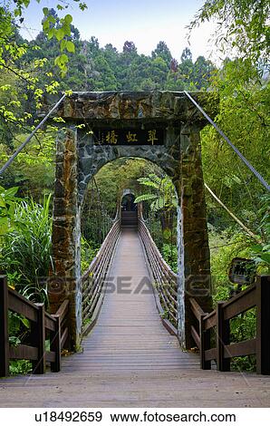 Stock Photo - Asia, China, Taiwan, Nantou, Lugu Township, Xitou, Cueihong Bridge. Fotosearch