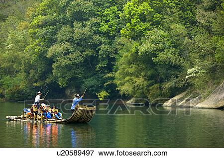 Asia, China, Fujian, UNESCO, World Cultural Heritage, World Natural Heritage, Wuyi Mountain, Nine-twist Stream Scenic Area, Nine-twist Stream, Floating On Water View Large Photo Image Stock Photo - Asia, China, Fujian, UNESCO, World Cultural Heritage, World Natural Heritage, Wuyi Mountain, Nine-twist Stream Scenic Area, Nine-twist Stream, Floating On Water. Fotosearch