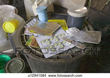 Picture - A close up of HIV/AIDS medication at the Pepo La Tumaini Jangwani, HIV/AIDS Community Rehabilitation Program, Orphanage & Clinic. Pepo La Tumaini Jangwani (wind of hope in the arid place) offers hope, support and care for orphan and vulnerable children l. Fotosearch
