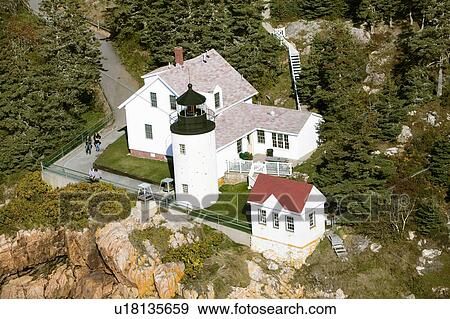 Stock Photo - Aerial view of Bass Harbor Head Lighthouse, Acadia National Park, Maine, west side of Mount Desert Island. Fotosearch