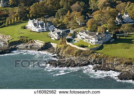 Aerial view of ocean-front estates on coastline of Maine View Large Photo Image Stock Image - Aerial view of ocean-front estates on coastline of Maine. Fotosearch