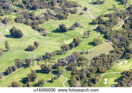 Stock Photograph - Aerial view of Ojai Valley Inn Country Club Golf Course in Ventura County, Ojai, California. Fotosearch