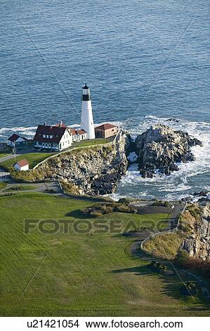 Aerial view of Portland Head Lighthouse, Cape Elizabeth, Maine View Large Photo Image Picture - Aerial view of Portland Head Lighthouse, Cape Elizabeth, Maine. Fotosearch