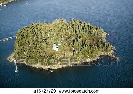 Stock Photo - Aerial views of surrounding region of Acadia National Park, Maine in autumn. Fotosearch