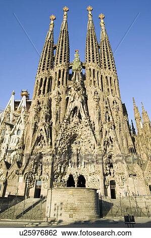 Stock Image -  Antoni Gaudi's Sagrada Familia or the Temple Expiatori de la Sagrada Familia was begun in 1882, Barcelona, Spain. Fotosearch