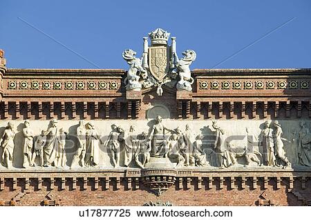 Stock Photography - Detail shot of Arc de Triumf: L'Arc de Triumph, by Josep Vilaseca I Casanovas, in Barcelona, Spain was built in 1888 as part of the Universal Exposition. Fotosearch
