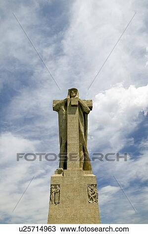 Stock Image - Monumento a Cristobal Colón, a huge monument of Christopher Columbus by American architect G. V. Whitney, situated at the Punta de Sebo overlooking the confluence of the Odiel and Tinto rivers, Huelva Province, Andalucia, Spain. Fotosearch