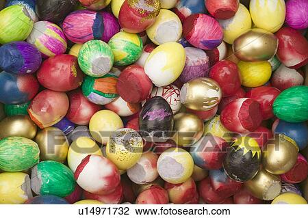 Stock Image - Rainbow colored eggs at annual Old Spanish Days Fiesta held every August in Santa Barbara, California. Fotosearch
