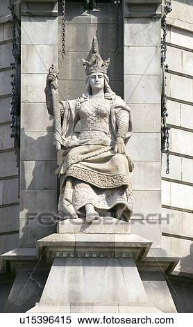 Stock Photography - Statue of Queen Isabella, a supporter of Christopher Columbus, Barcelona, Spain. Fotosearch
