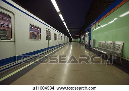 Picture - Train at Metro subway train station in Madrid, Spain. Fotosearch