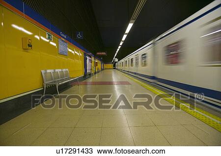 Train at Metro subway train station in Madrid, Spain View Large Photo Image Stock Image - Train at Metro subway train station in Madrid, Spain. Fotosearch