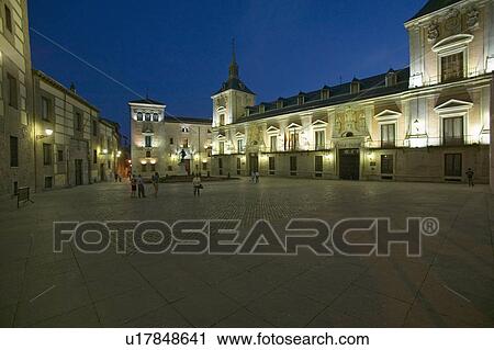 Stock Image - Twilight in area near Royal Palace in Madrid, Spain. Fotosearch