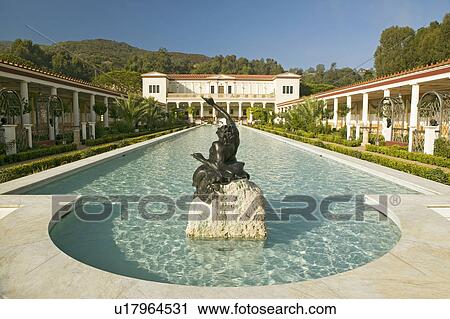 Colonnade and long pool of the Getty Villa, Malibu Villa of the J. Paul Getty Museum in Los Angeles, California View Large Photo Image Stock Image - Colonnade and long pool of the Getty Villa, Malibu Villa of the J. Paul Getty Museum in Los Angeles, California. Fotosearch