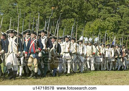 Continentals on the march in re-enactment of Attack on Redoubts 9 & 10, where the major infantry action of the siege of Yorktown took place. General Washington's armies captured two British fortifications, Endview Plantation (circa 1769), near Yorktown Vi View Large Photo Image Stock Photo - Continentals on the march in re-enactment of Attack on Redoubts 9 & 10, where the major infantry action of the siege of Yorktown took place. General Washington's armies captured two British fortifications, Endview Plantation (circa 1769), near Yorktown Vi. Fotosearch