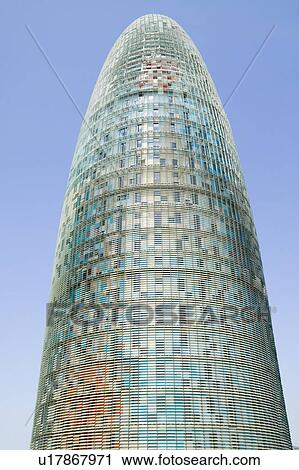 Stock Image - Day view of phallic-shaped Torre Agbar or Agbar Tower in Barcelona, Spain, designed by Jean Nouvel, September 2006. Fotosearch