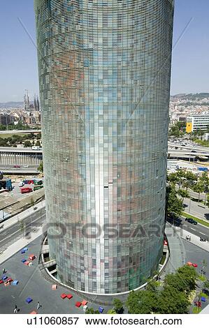 Stock Photo - Day view of phallic-shaped Torre Agbar or Agbar Tower in Barcelona, Spain, designed by Jean Nouvel, September 2007. Fotosearch