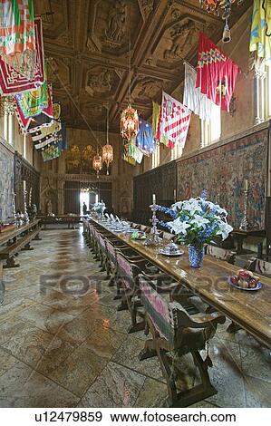 Stock Photo - Dining Room and table settings at Hearst Castle, "America's Castle, " San Simeon, California. Fotosearch