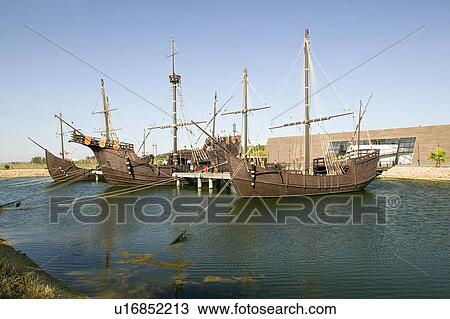 Full size replicas of Christopher Columbus' ships, the Santa Maria, the Pinta or the Niña at Muelle de las Carabelas, Palos de la Frontera - La Rábida, the Huelva Provence of Andalucia and Southern Spain, the site where Columbus departed from the Old Worl View Large Photo Image Stock Image - Full size replicas of Christopher Columbus' ships, the Santa Maria, the Pinta or the Niña at Muelle de las Carabelas, Palos de la Frontera - La Rábida, the Huelva Provence of Andalucia and Southern Spain, the site where Columbus departed from the Old Worl. Fotosearch