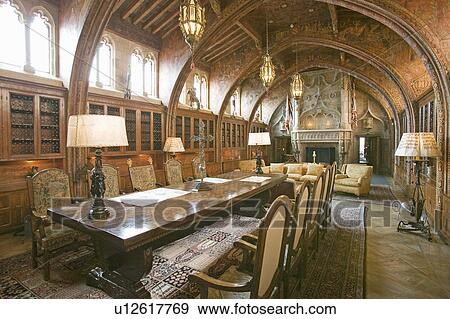 Stock Photo - Gothic library of Hearst Castle, "America's Castle, " San Simeon, Central California Coast. Fotosearch