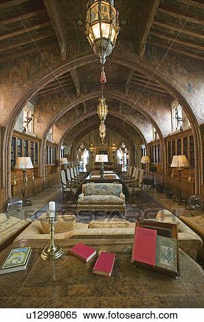 Stock Photography - Gothic library of Hearst Castle, "America's Castle, " San Simeon, Central California Coast. Fotosearch