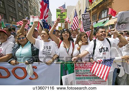 Stock Photograph - Hundreds of thousands of immigrants participate in march for Immigrants and Mexicans protesting against Illegal Immigration reform by U. S. Congress, Los Angeles, CA, May 1, 2006. Fotosearch