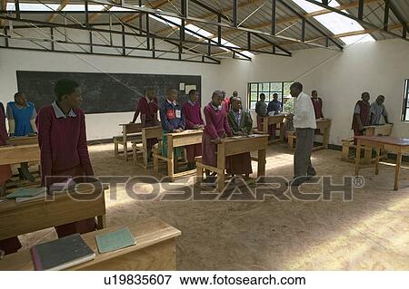 Stock Photo - Karimba School with school children in new classroom in North Kenya, Africa. Fotosearch