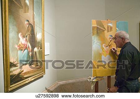 Stock Photo - Man copies painting in Museum de Prado, Prado Museum, Madrid, Spain. Fotosearch