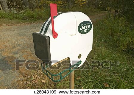 New York Jets NFL football helmet mailbox in Massachusetts, New England countryside View Large Photo Image Stock Photo - New York Jets NFL football helmet mailbox in Massachusetts, New England countryside. Fotosearch