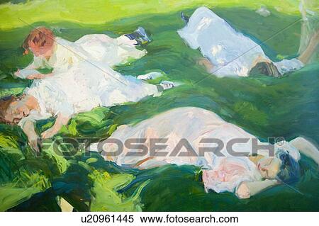 Stock Photography - Painting of napping women by Joaquín Sorolla y Bastida (1863-1923) as seen in The Sorolla Museum, Madrid, Spain. Fotosearch