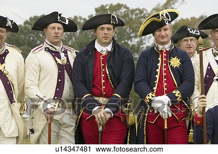 Stock Image - Portrait of French and Patriot Revolutionary re-enactors as part of the 225th Anniversary of the Siege of Yorktown, Virginia, 1781, ending the American Revolution with the defeat of the British Army and Lord Cornwallis surrendering to General Washington.. Fotosearch