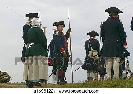 Stock Image - Portrait of French and Patriot Revolutionary re-enactors as part of the 225th Anniversary of the Siege of Yorktown, Virginia, 1781, ending the American Revolution with the defeat of the British Army and Lord Cornwallis surrendering to General Washington.. Fotosearch