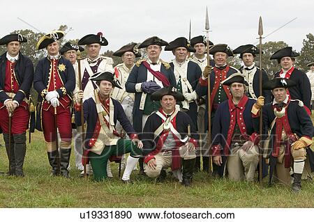 Stock Image - Portrait of French and Patriot Revolutionary re-enactors as part of the 225th Anniversary of the Siege of Yorktown, Virginia, 1781, ending the American Revolution with the defeat of the British Army and Lord Cornwallis surrendering to General Washington.. Fotosearch
