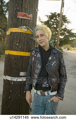 Stock Photography - Punk teenager with blond and blue hair in Frazier Park, California. Fotosearch