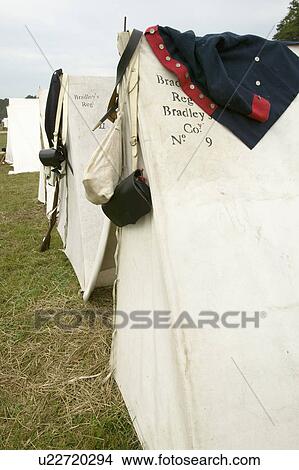 Picture - Re-enactment of Revolutionary War Encampment demonstrates camp life of Continental Army as part of the 225th Anniversary of the Siege of Yorktown, Virginia, 1781, ending the American Revolution with the defeat of the British Army and Lord Cornwallis surre. Fotosearch