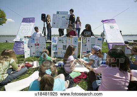 Stock Photography - Students discuss Earth Force environmental Project on Earth Day, Alexandria, Virginia. Fotosearch
