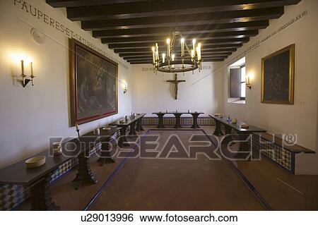 Stock Photograph - The Capitol Room where Christopher Columbus' journey to the New World was planned at 15th-century Franciscan Monasterio de Santa María de la Rábida, Palos de la Frontera, a Heritage of Mankind Site in the Huelva Provence of Andalucia and Southern Spain, t. Fotosearch