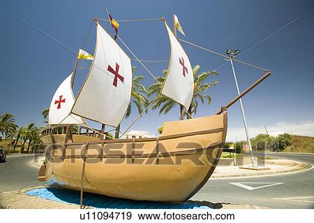Stock Photo - The model of the Santa Maria sailing ship, used by Christopher Columbus in 1492, Palos de la Frontera (España), Spain. Fotosearch