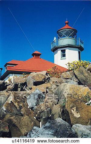Stock Photo - lighthouse located at Alki Point, Washington. Fotosearch